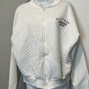 PLAYBOY Women's White Quilted Bomber Jacket
